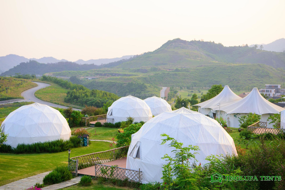 Nuevo diseño 4 a 10 personas 850g de tejido de PVC Glamping Dome Sala de lujo Tiendas de campaña